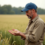 Agronome examinant des grains hybrides dans un champ de blé
