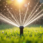 Arroseur de jardin en action avec gouttes d'eau brillantes
