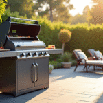 Barbecue moderne en extérieur sur une terrasse ensoleillée