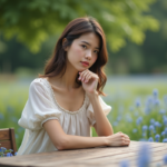 Jeune femme en robe d'été dans un jardin fleuri