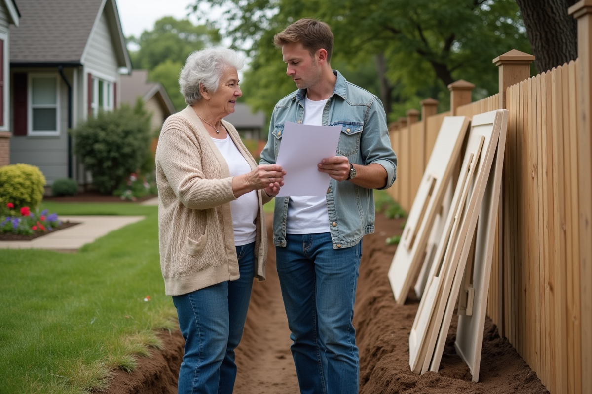 Femme discutant du permis de clôture avec un voisin