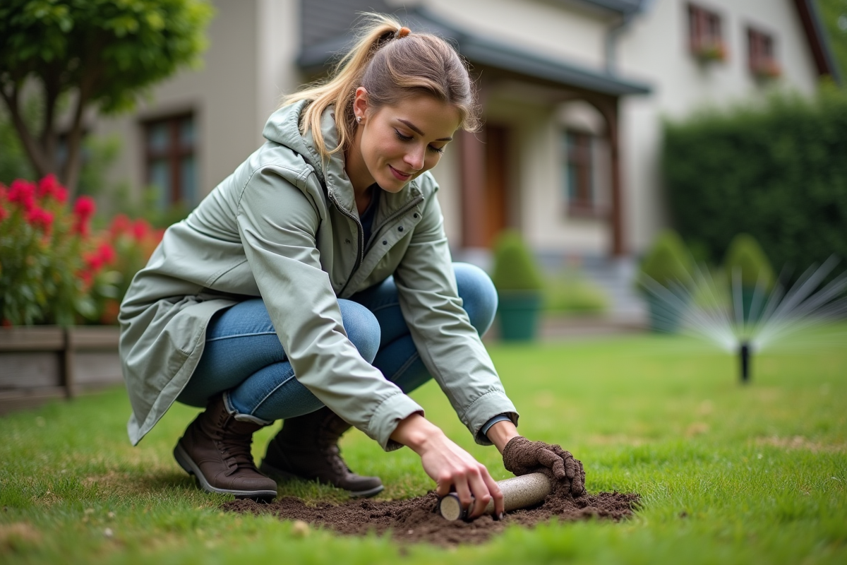 Jeune femme plantant des graines de seigle dans le jardin