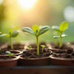 Petites graines en germination sur sol humide en pot