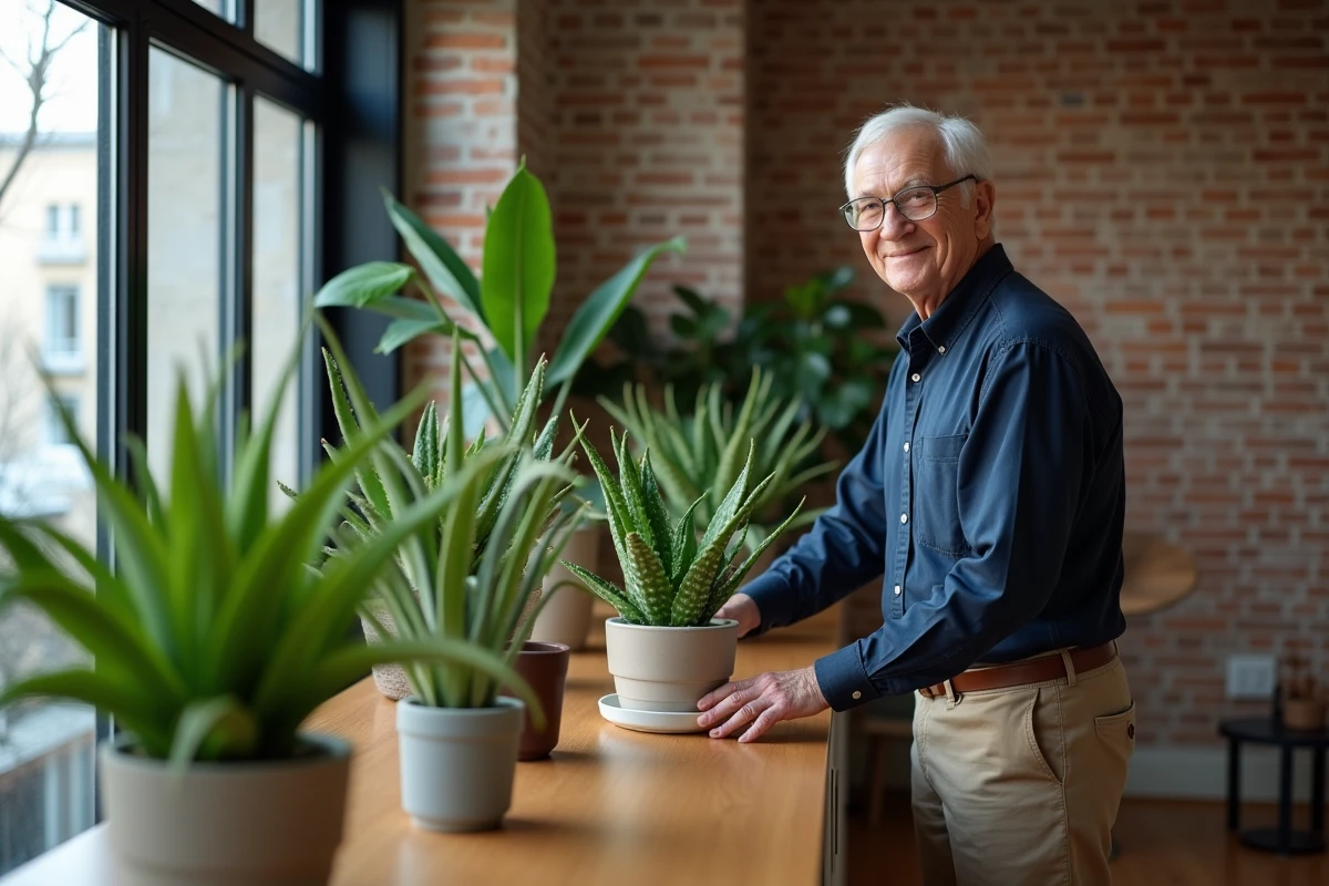 Homme arrangeant des plantes d