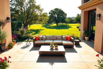 décoration extérieure inspirante avec plantes et mobilier harmonieux