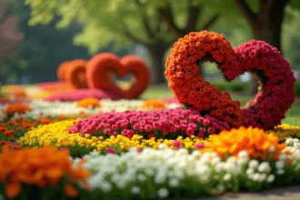 Jardin avec fleurs en formes S en pleine lumière naturelle