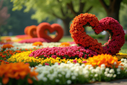 Jardin avec fleurs en formes S en pleine lumière naturelle