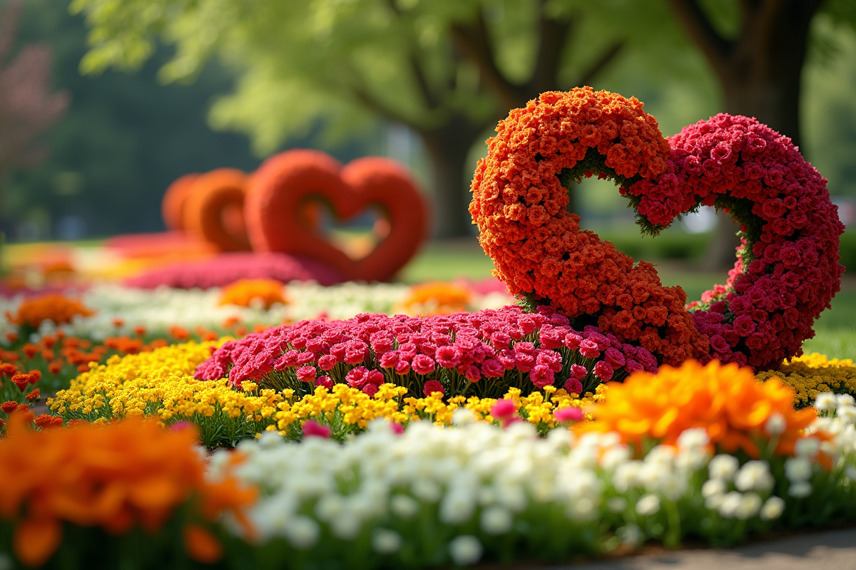Jardin avec fleurs en formes S en pleine lumière naturelle