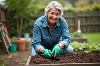 Femme de jardinage en pleine action dans un jardin