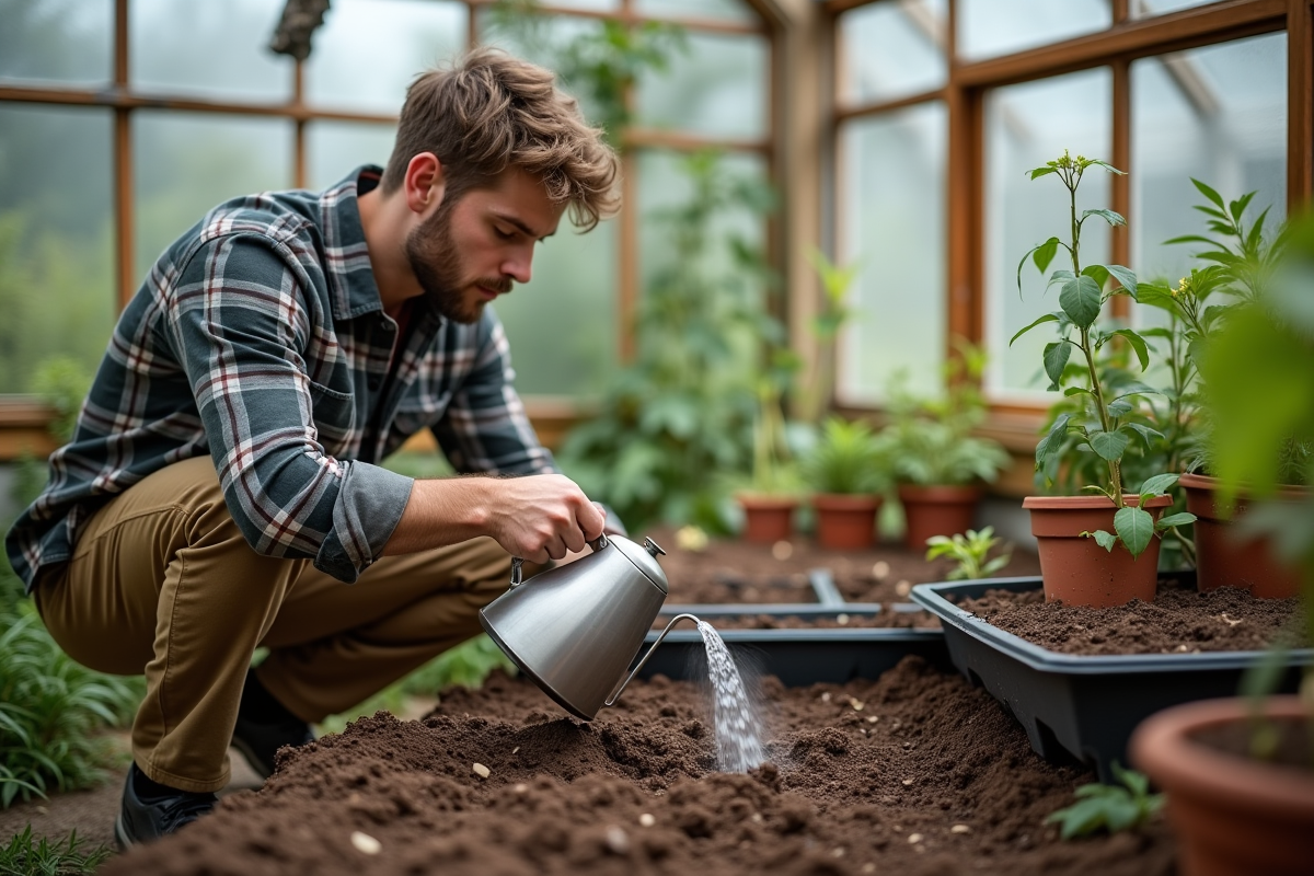 Jeune homme versant de l