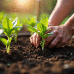 Jardinier plantant de jeunes légumes dans la terre