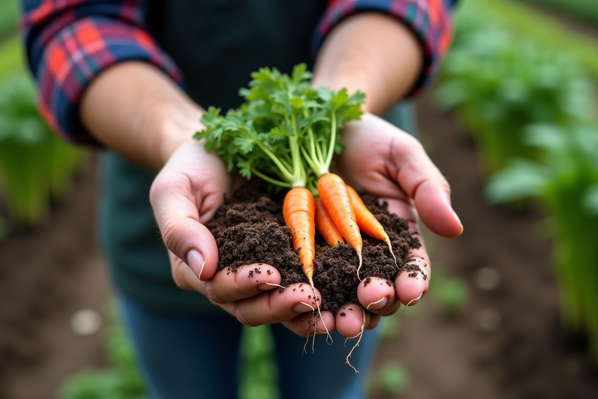 Main d homme montre mauvaises herbes du jardin