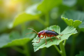 Blatte du jardin sur une feuille de plante verte