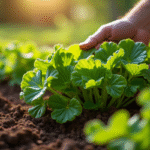 Jardinier étalant paillis naturel autour de légumes verts