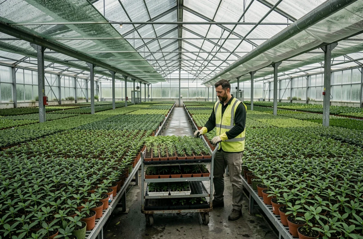 Pépinière Leaderplant aux Sorinières avec production en volume de plantes en serre industrielle