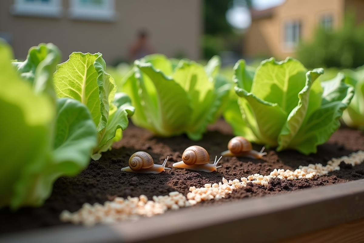 Laitues avec escargots et coquilles d
